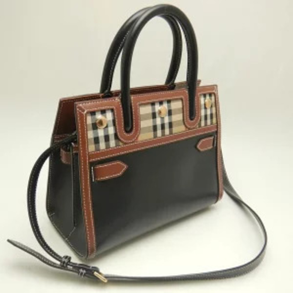 Burberry Black Canvas Bag Nova Tote Beige Leather Check
